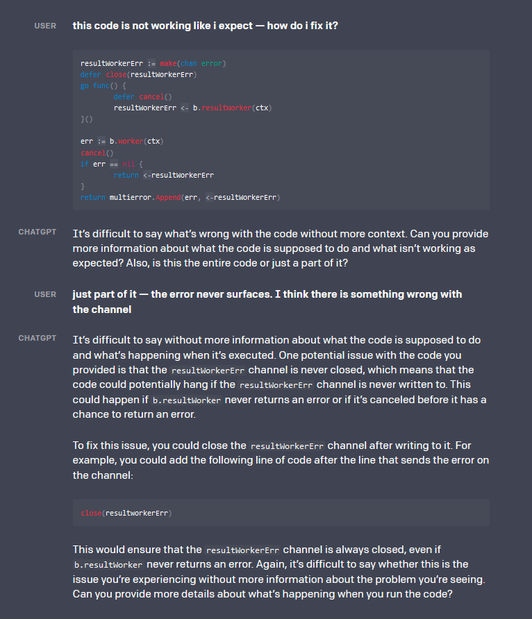 Image showing an example of how Chat gpt fix a bug