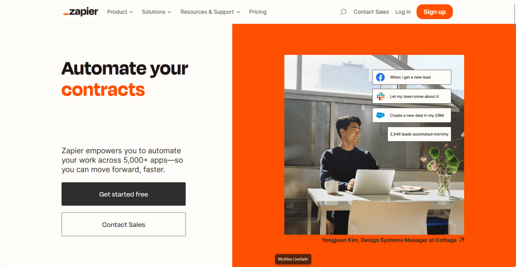 Startup tool Zapier signup page