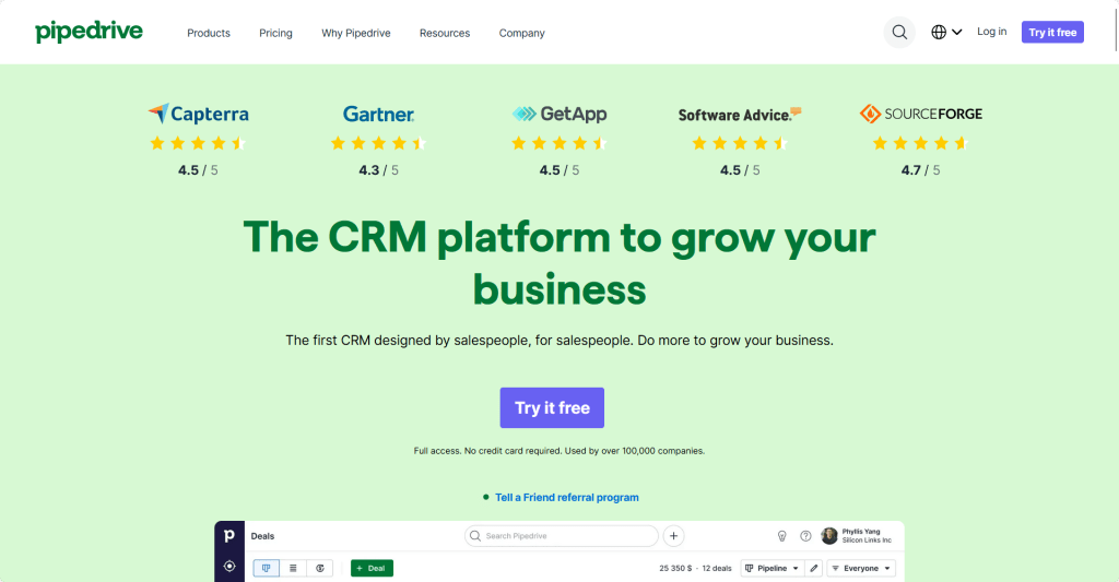CRM Software pipedrive login page design